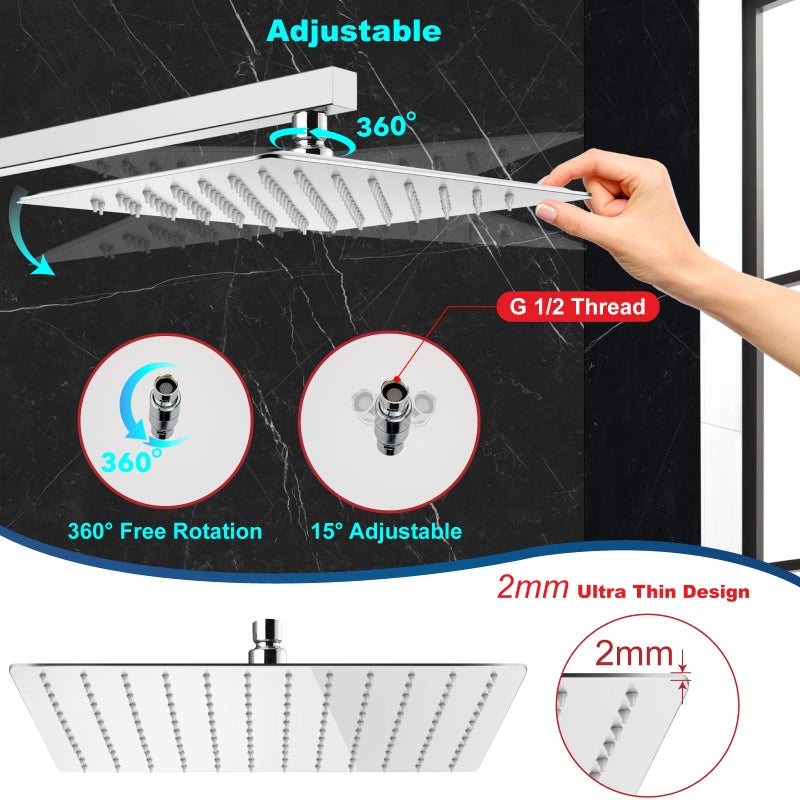Midanya Rain Shower Head, Stainless Steel Large Rainfall Shower Head High Pressure, Bathroom Waterfall Square Showerhead, Ceiling or Wall Mount,Polish Chrome 12 Inch - Image 5